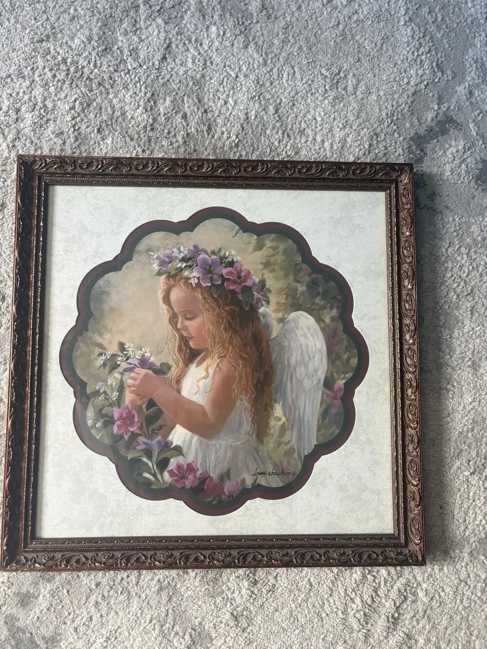 Home Interiors Framed Matted Girl Angel Picture Print By Laurie Snow Heins